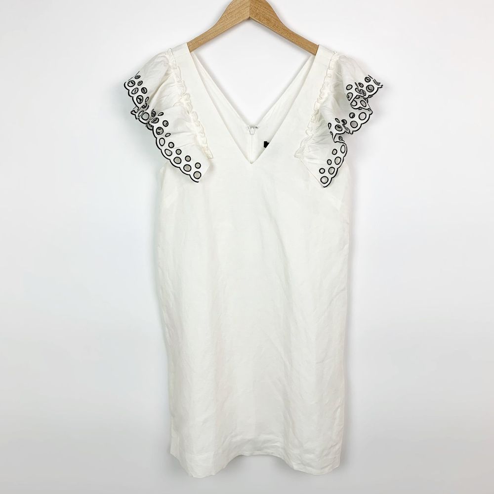 J. Crew White Eyelet Flutter-Sleeve V-Neck Dress - Picture 3 of 7